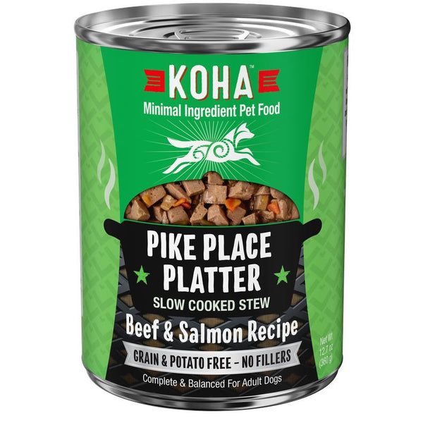 KOHA Minimal Ingredient Pike Place Platter Slow Cooked Stew Beef & Salmon Wet Dog Food Can, 12.7-oz