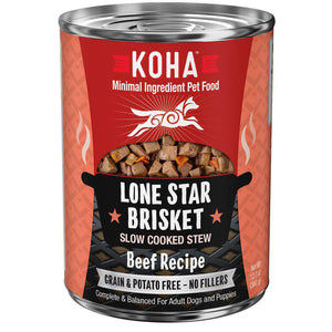 KOHA Minimal Ingredient Lone Star Brisket Slow Cooked Stew Beef Wet Dog Food Can, 12.7-oz