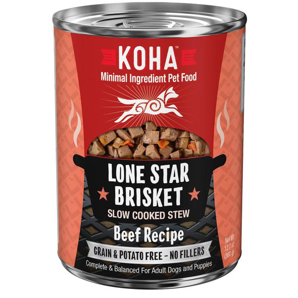 KOHA Minimal Ingredient Lone Star Brisket Slow Cooked Stew Beef Wet Dog Food Can, 12.7-oz