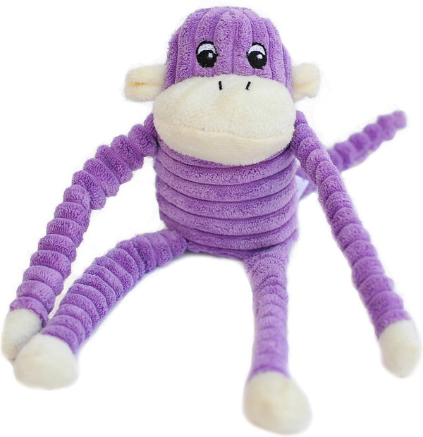 ZippyPaws Spencer the Crinkle Monkey Squeaky Plush Dog Toy, Purple