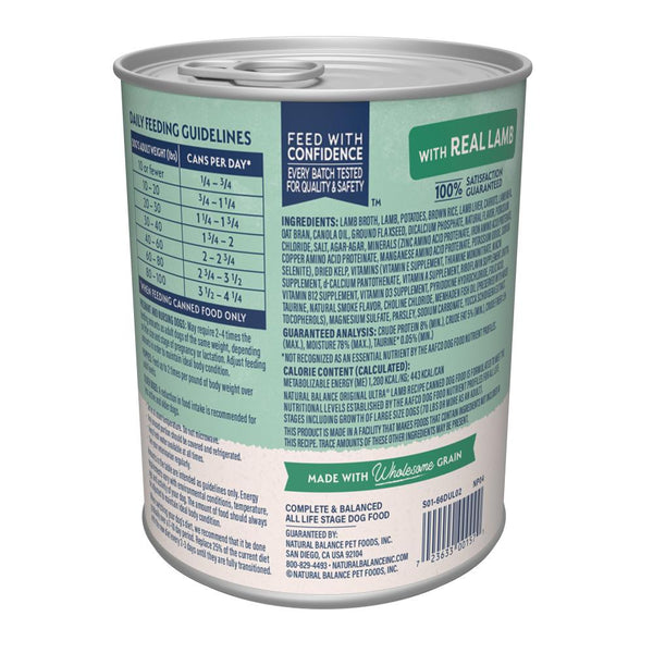 Natural Balance Original Ultra Lamb Recipe Wet Dog Food Can