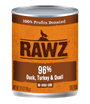 RAWZ Dog 96% Duck, Turkey & Quail Wet Dog Food Can