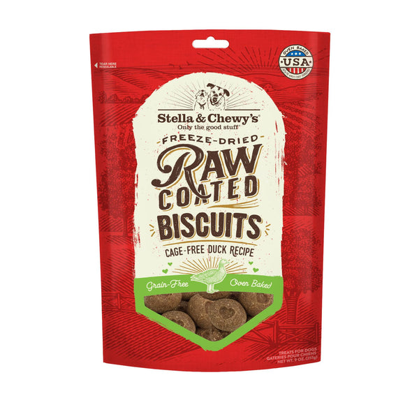 Stella & Chewy's Raw Coated Biscuits Cage-Free Duck Recipe Dog Treats, 9-oz