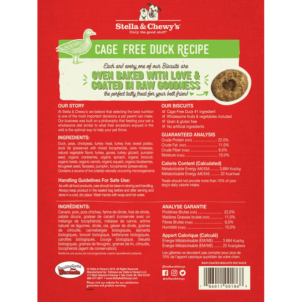 Stella & Chewy's Raw Coated Biscuits Cage-Free Duck Recipe Dog Treats, 9-oz