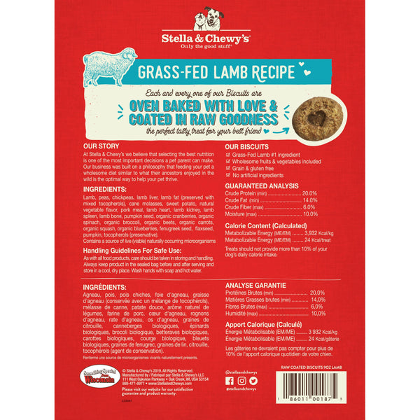 Biscuits enrobés crus Stella & Chewy's recette avec agneau nourri à l'herbe friandises pour chiens, 9 oz