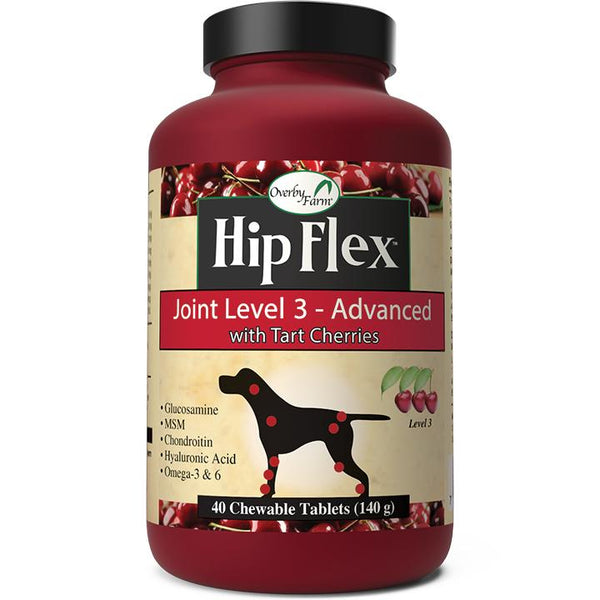 NaturVet Overby Farm Complément pour chien Flexion de la hanche Niveau 3 Avancé avec cerises griottes comprimés à mâcher, 40 comprimés