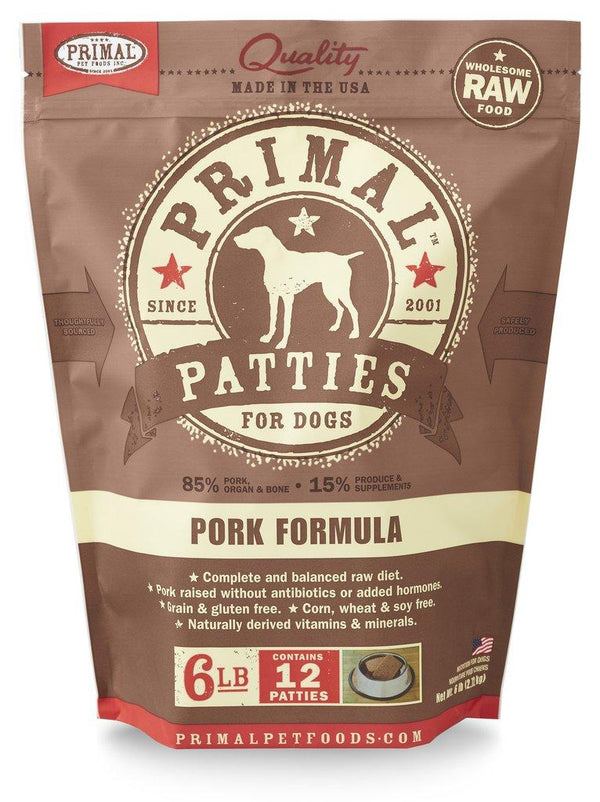 Primal Pork Formula Patties Raw Frozen Dog Food, 6-lb