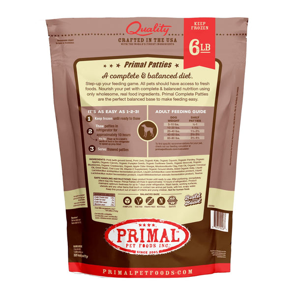 Primal Pork Formula Patties Raw Frozen Dog Food, 6-lb