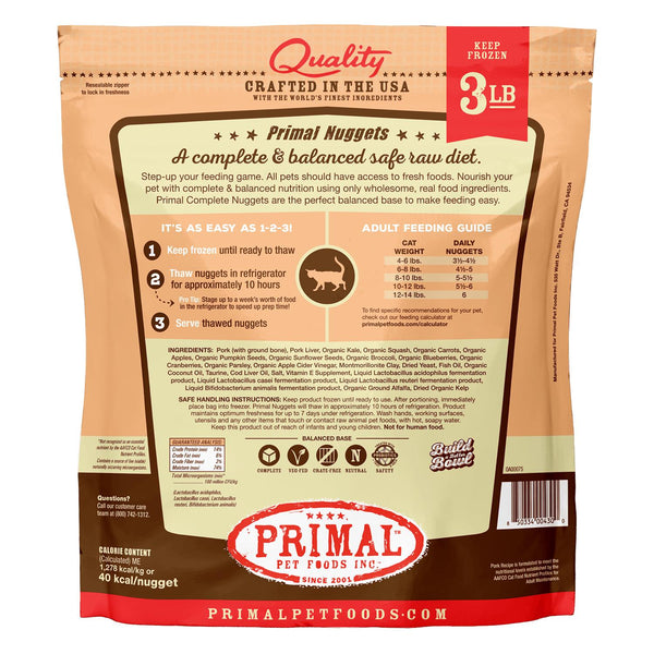 Primal Raw Frozen Nuggets Pork Formula Raw Cat Food, 3-lb