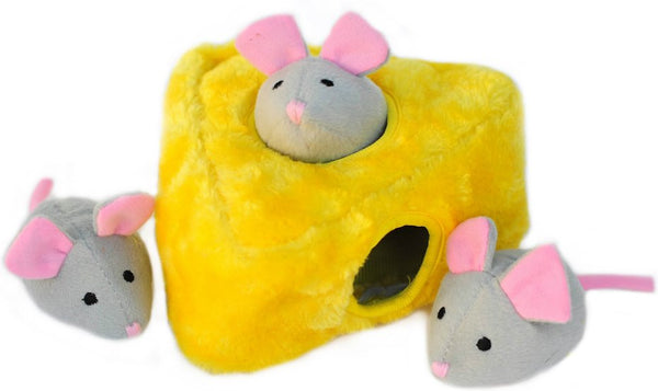 ZippyPaws Burrow Squeaky Hide and Seek Plush Dog Toy, Mice 'n Cheese