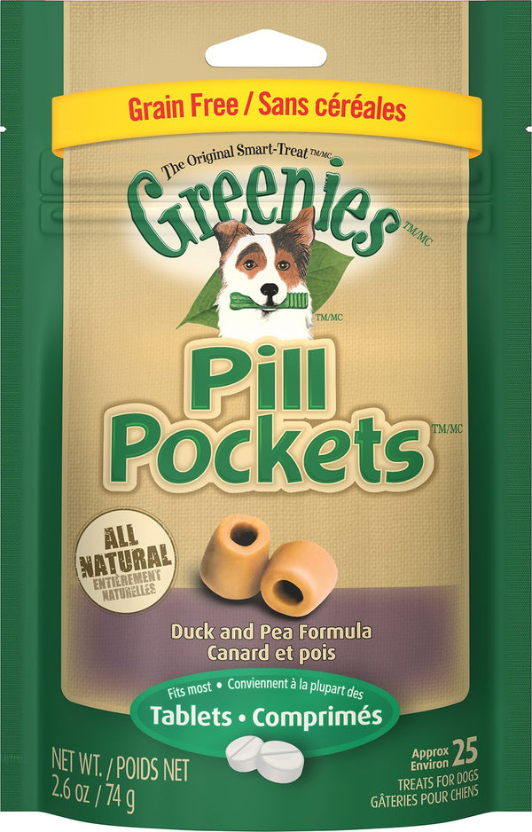 Greenies Pill Pockets Friandises pour chiens, comprimés canins formule canard rôti et pois, paquet de 25