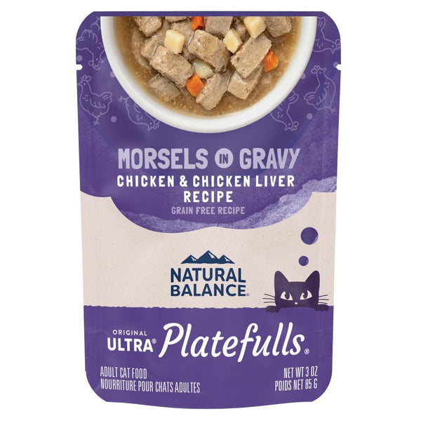 Natural Balance Original Ultra Platefulls Chicken & Chicken Liver Recipe Morsels in Gravy Wet Cat Food Pouches