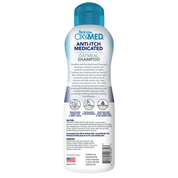 TropiClean OXY-MED Shampooing à l'avoine pour chiens, bouteille de 20 oz