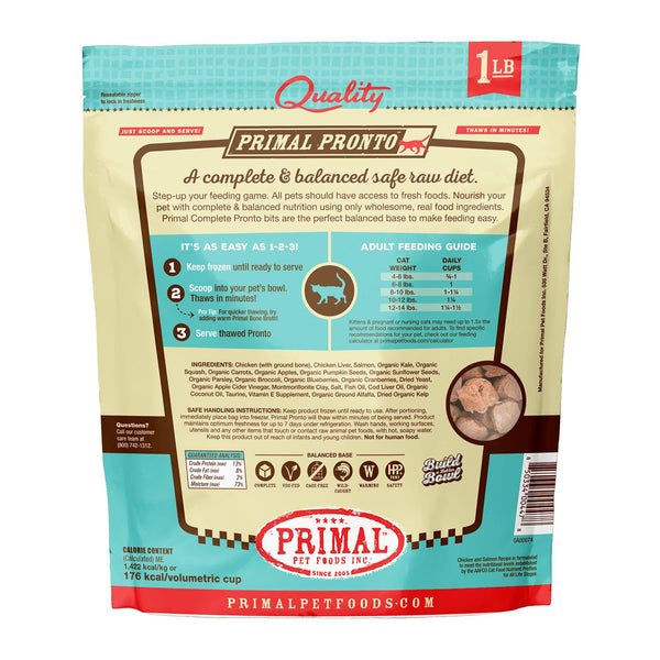 Primal Pronto Raw Frozen Chicken & Salmon Formula Cat Food, 1-lb
