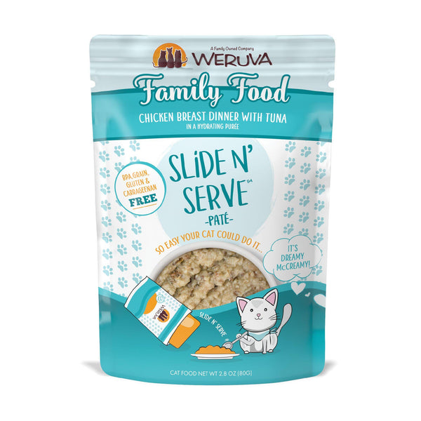 Weruva Pâté Family Food pour chats Dîner poitrine de poulet avec thon en purée hydratante Sachet de nourriture humide pour chats