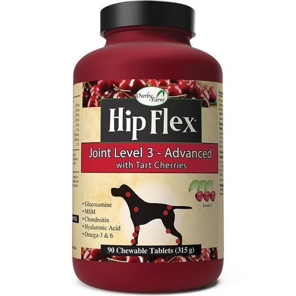 NaturVet Overby Farm Hip Flex Joint Level 3 Advanced with Tart Cherries Chewable Tabs Dog Supplement, 90-count