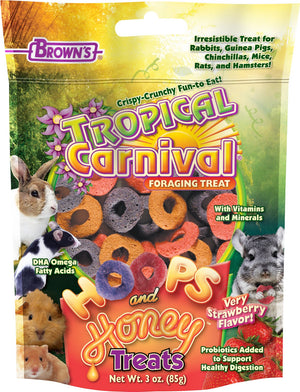 Brown's Tropical Carnival Hoops & Honey Strawberry Flavor Small Animal Treats, 3-oz