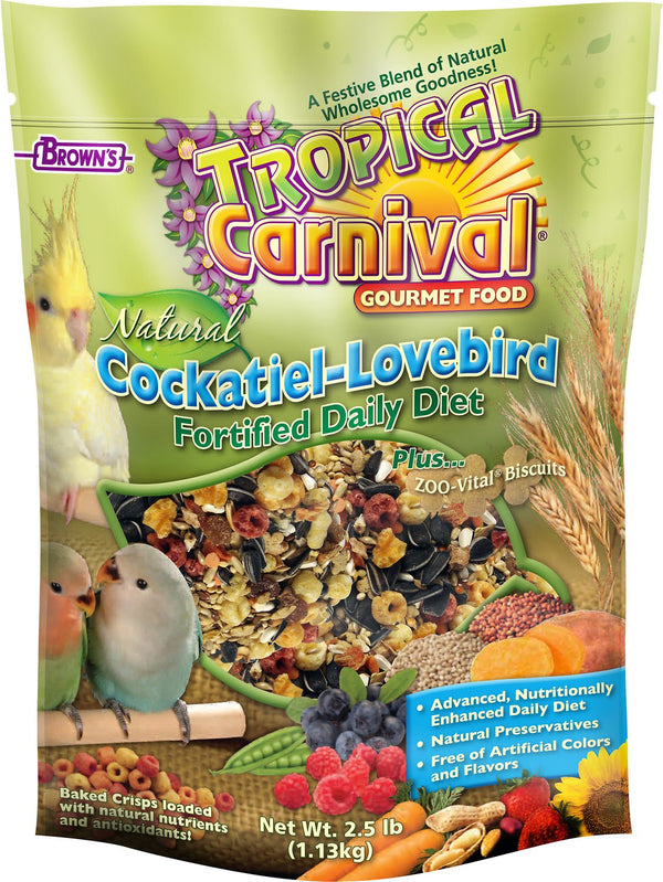 Brown's Tropical Carnival Natural with ZOO-Vital Biscuits Cockatiel & Lovebird Bird Food, 2.5-lb