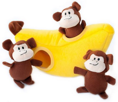 ZippyPaws Burrow Squeaky Hide and Seek Plush Dog Toy, Monkey 'n Banana