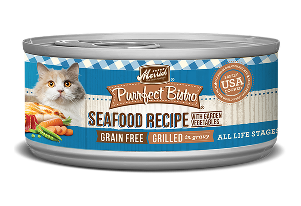 Merrick Purrfect Bistro Recette de fruits de mer grillés mélangés Nourriture humide pour chat