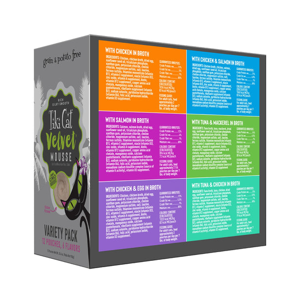 Tiki Cat Velvet Mousse Variety Pack Nourriture humide pour chat, 2,8 oz, paquet de 12