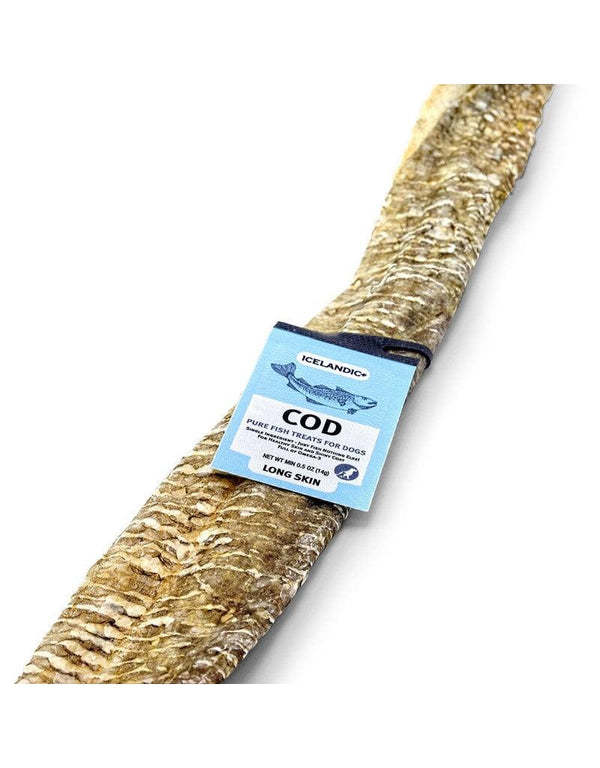 Icelandic+ Cod Long Skin Strips Dog Treats, 10-in