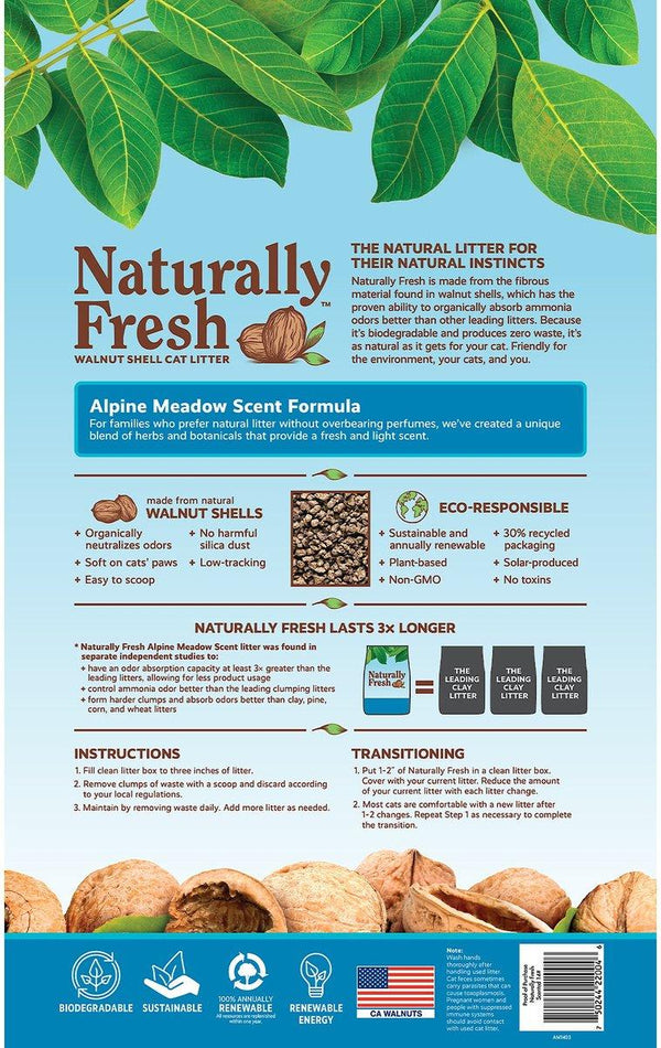Litière pour chat multi-chats agglomérante rapide à base de noix Naturally Fresh parfum Prairie alpine, 14-lb