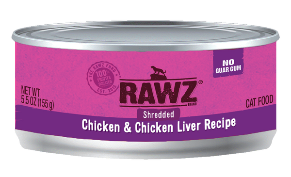 RAWZ Cat Chicken & Chicken Liver Shredded Wet Cat Food Can