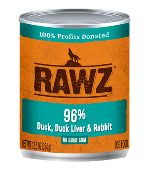 RAWZ Dog 96% Duck, Liver, Rabbit Pate Wet Dog Food Can