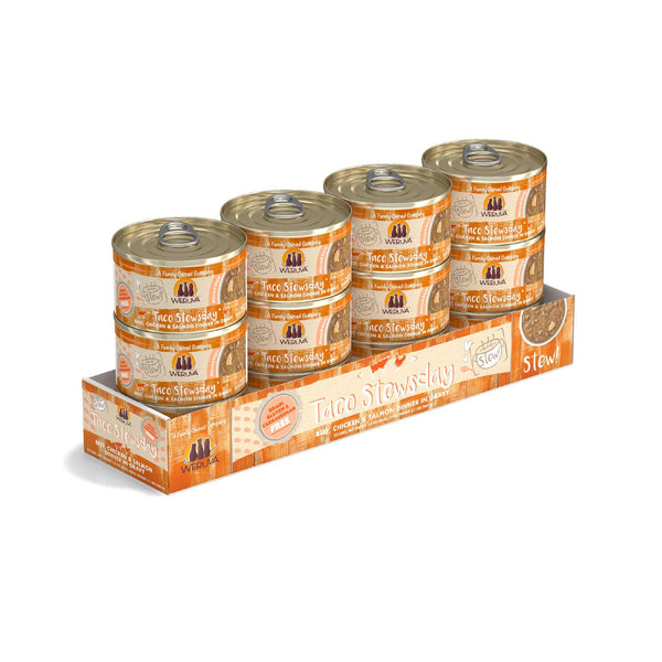 Weruva Ragoût pour chat Taco Stewsday Dîner bœuf, poulet et saumon en sauce Boîte de nourriture humide pour chats