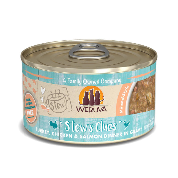 Weruva Ragoût pour chat Stew's Clues Dîner de dinde, poulet et saumon en sauce Boîte de nourriture humide pour chats