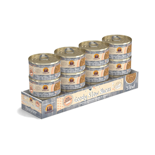 Weruva Ragoût pour chat Goody Stew Shoes Dîner de poulet et saumon en sauce Pot de nourriture humide pour chats