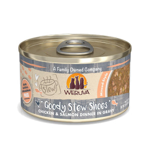 Weruva Ragoût pour chat Goody Stew Shoes Dîner de poulet et saumon en sauce Pot de nourriture humide pour chats