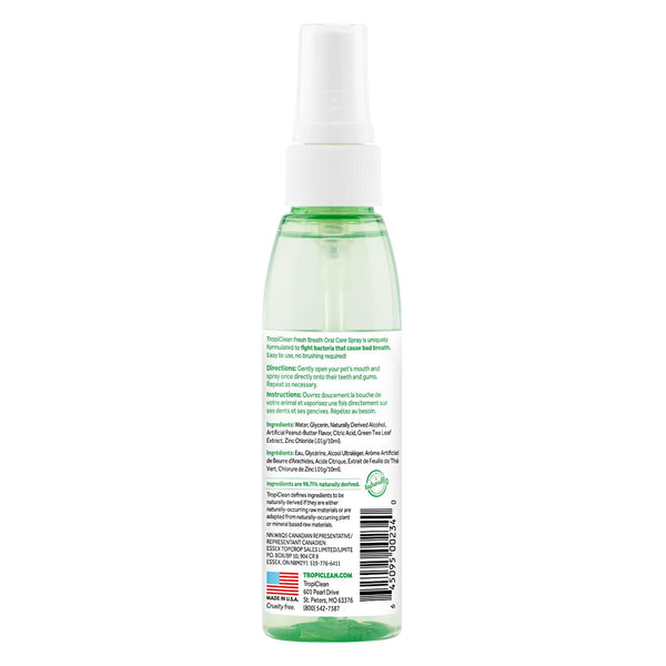 Tropiclean Fresh Breath Oral Care Peanut Butter Flavor Spray for Dogs, 4-oz