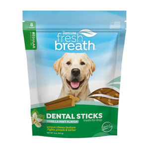 Tropiclean Fresh Breath Dental Sticks Vanilla Mint Treats for Regular Dogs, 8-count