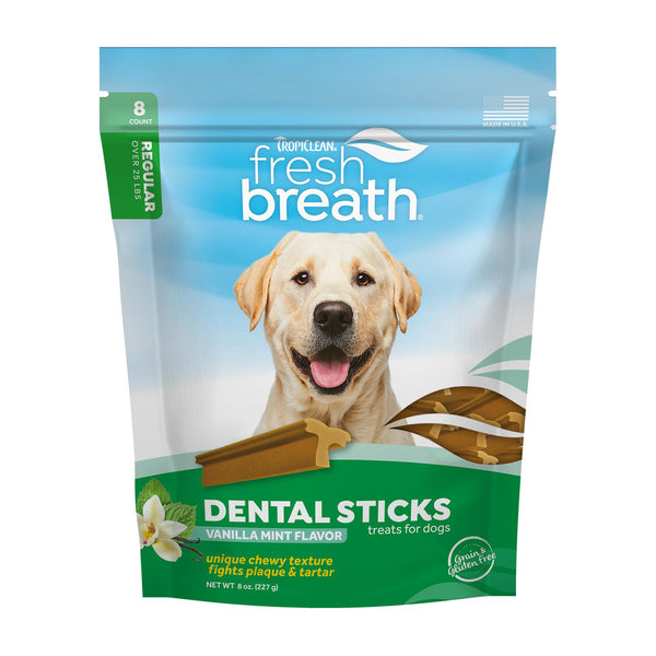 Tropiclean Fresh Breath Dental Sticks Vanilla Mint Treats for Regular Dogs, 8-count