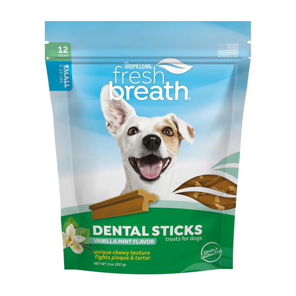 Tropiclean Fresh Breath Dental Sticks Vanilla Mint Treats for Small Dogs, 12-count