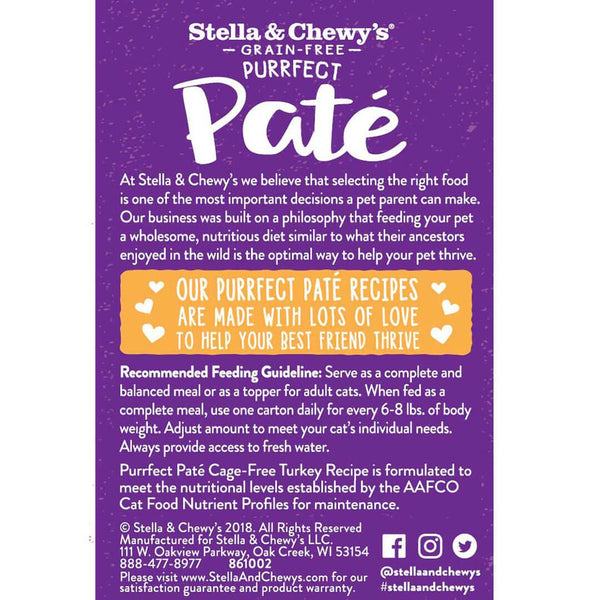 Stella & Chewy's Purrfect Pat recette dinde élevée sans cage pâté nourriture humide pour chats