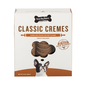 Three Dog Bakery Classic Cremes Carob Cookies with Natural Peanut Butter Filling, 13-oz