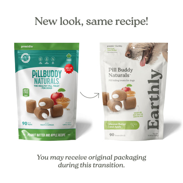 Presidio Pill Buddy Naturals Friandises pour chiens au beurre de cacahuète et pomme pour pilules/capsules, 150 grammes