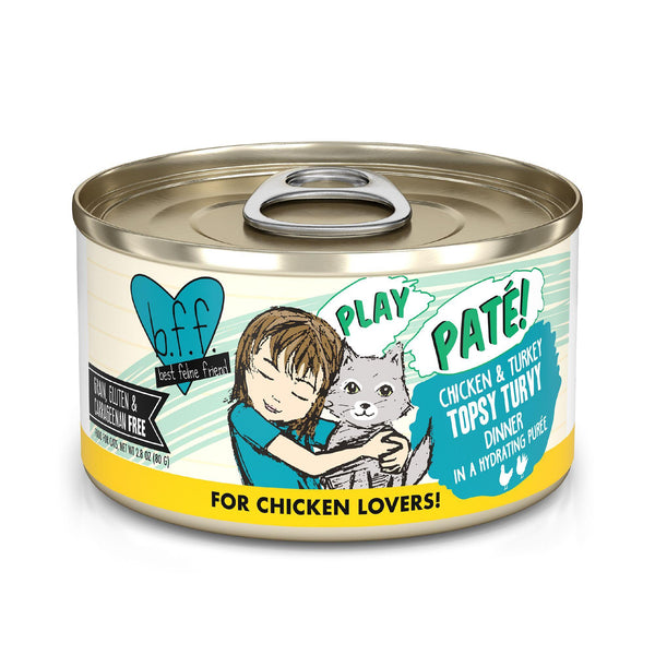 BFF PLAY PÂTÉ Dîner Poulet et Dinde Topsy Turvy en Purée Hydratante Boîte de nourriture humide pour chats