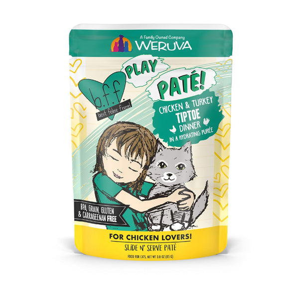 BFF PLAY PÂTÉ Dîner Poulet et Dinde Tiptoe dans une Purée Hydratante Sachet de nourriture humide pour chats