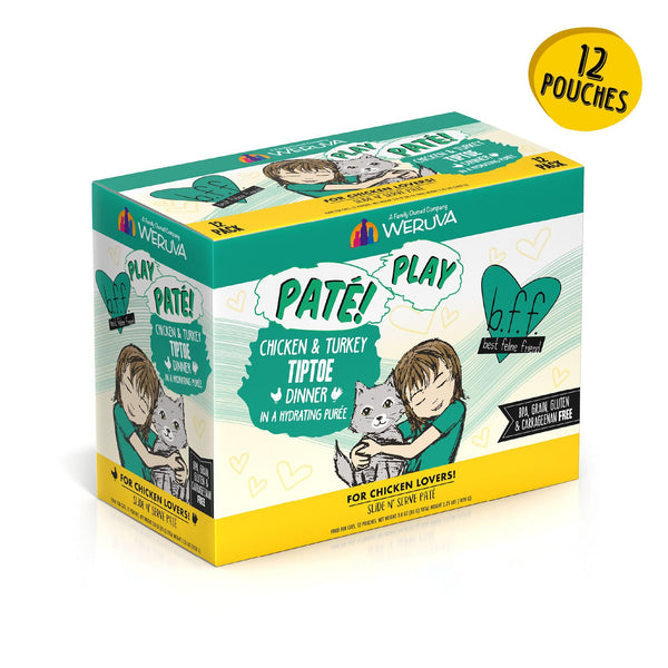 BFF PLAY PÂTÉ Dîner Poulet et Dinde Tiptoe dans une Purée Hydratante Sachet de nourriture humide pour chats