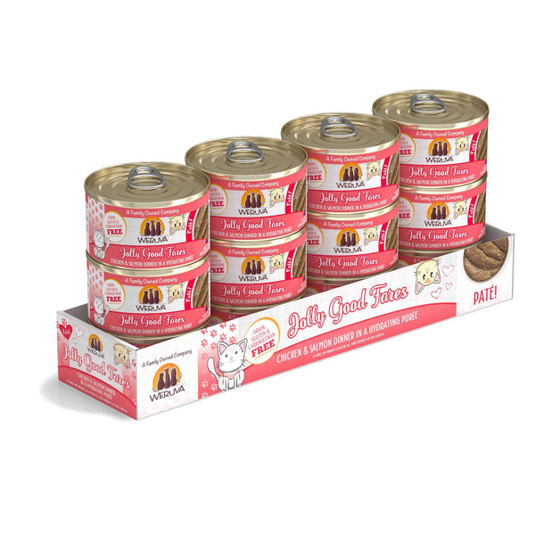 Weruva Pâté pour chat Jolly Good Fares Dîner au poulet et saumon en purée hydratante Boîte de nourriture humide pour chats