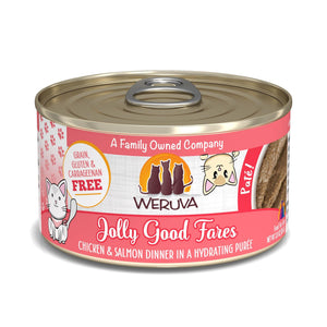 Weruva Pâté pour chat Jolly Good Fares Dîner au poulet et saumon en purée hydratante Boîte de nourriture humide pour chats