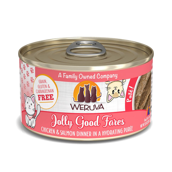 Weruva Pâté pour chat Jolly Good Fares Dîner au poulet et saumon en purée hydratante Boîte de nourriture humide pour chats