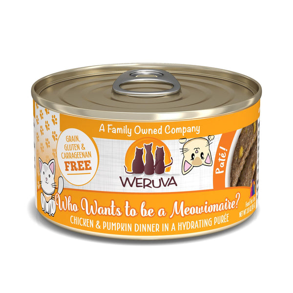 Weruva Pâté pour chat Who Wants to be a Meowionaire? Dîner poulet et citrouille en purée hydratante Boîte de nourriture humide pour chats