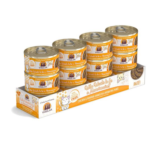 Weruva Pâté pour chat Who Wants to be a Meowionaire? Dîner poulet et citrouille en purée hydratante Boîte de nourriture humide pour chats