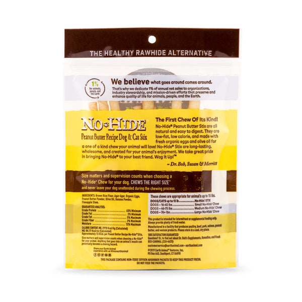 Earth Animal No-Hide Peanut Butter Stix Chew Dog Treat, 10-pack