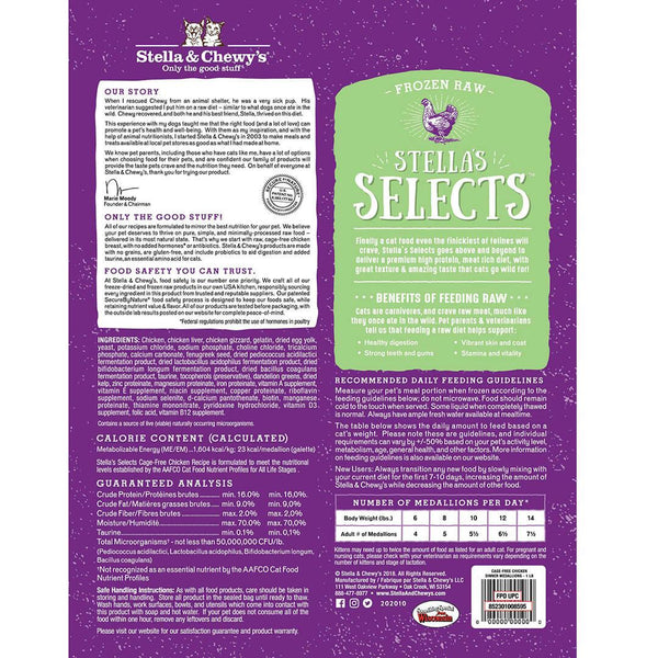 Stella & Chewy's Stella's Selects Mini Galettes de Poulet sans Cage Nourriture crue congelée pour chats, 1 lb
